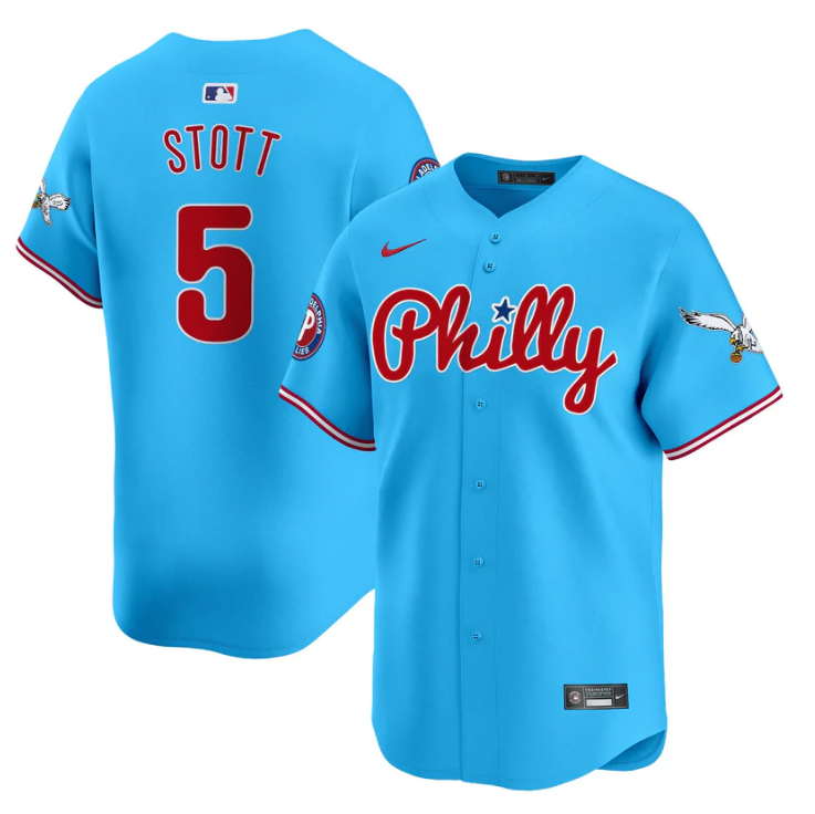 Bryson Stott Jersey #5 Phillies and Eagles Vapor Premier Limited Stitched Light Blue