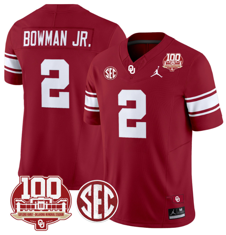 Billy Bowman Jr Jersey #2 Oklahoma Sooners 100th Anniversary Patch Vapor Limited College Football Stitched Crimson
