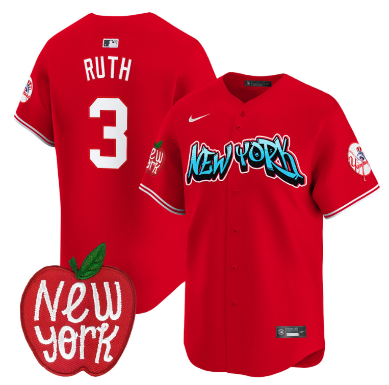 Babe Ruth Jersey #3 New York Yankees Apple Patch Vapor Premier Limited Stitched Red