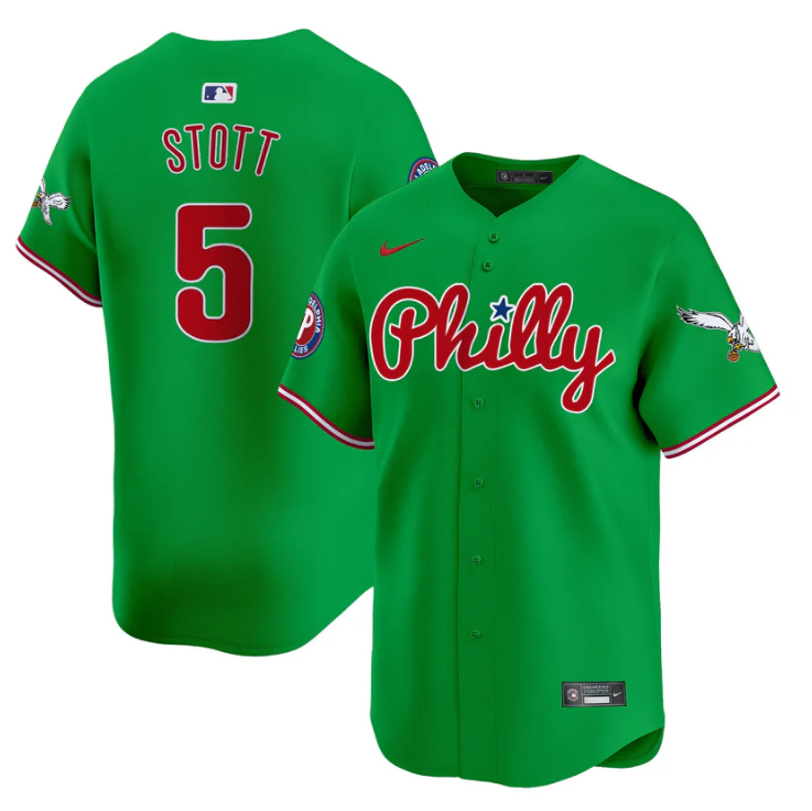 Bryson Stott Jersey #5 Phillies and Eagles Vapor Premier Limited Stitched Green