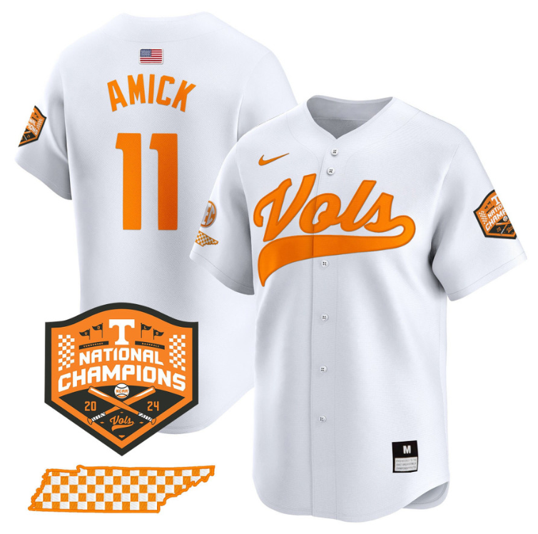 Billy Amick Jersey #11 Tennessee Volunteers Baseball 2024 Champions Vapor Premier Limited White