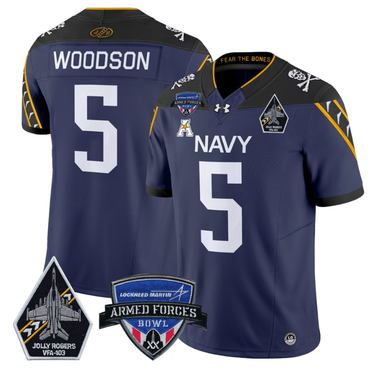 Braxton Woodson Jersey #5 Navy Midshipmen 2025 Armed Forces Bowl Football White