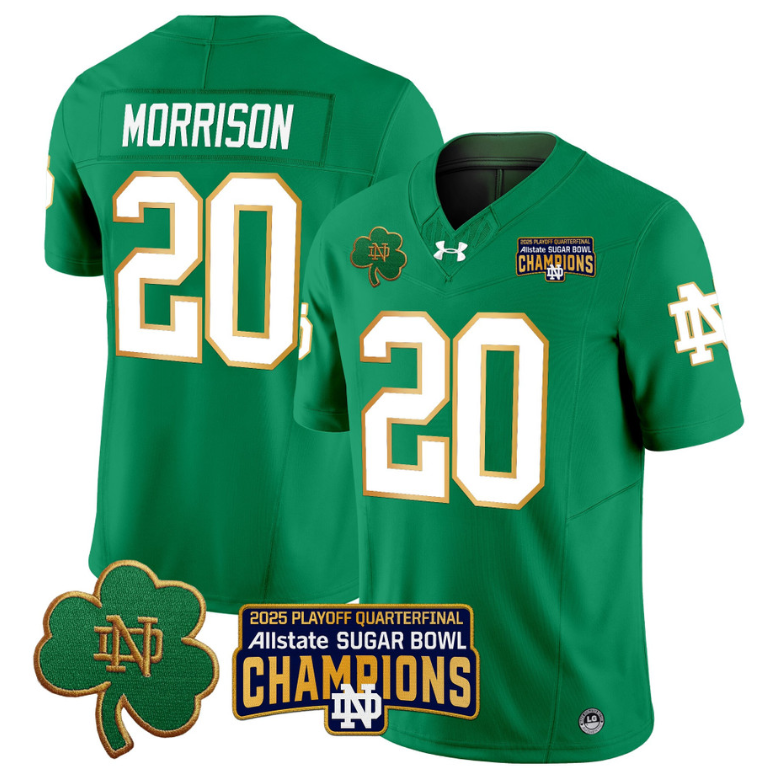 Benjamin Morrison Jersey #20 Notre Dame 2025 Sugar Bowl Champions Green