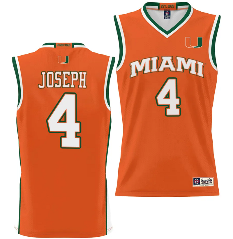 Bensley Joseph Jersey #4 Miami Hurricanes NIL College Basketball Lightweight Orange