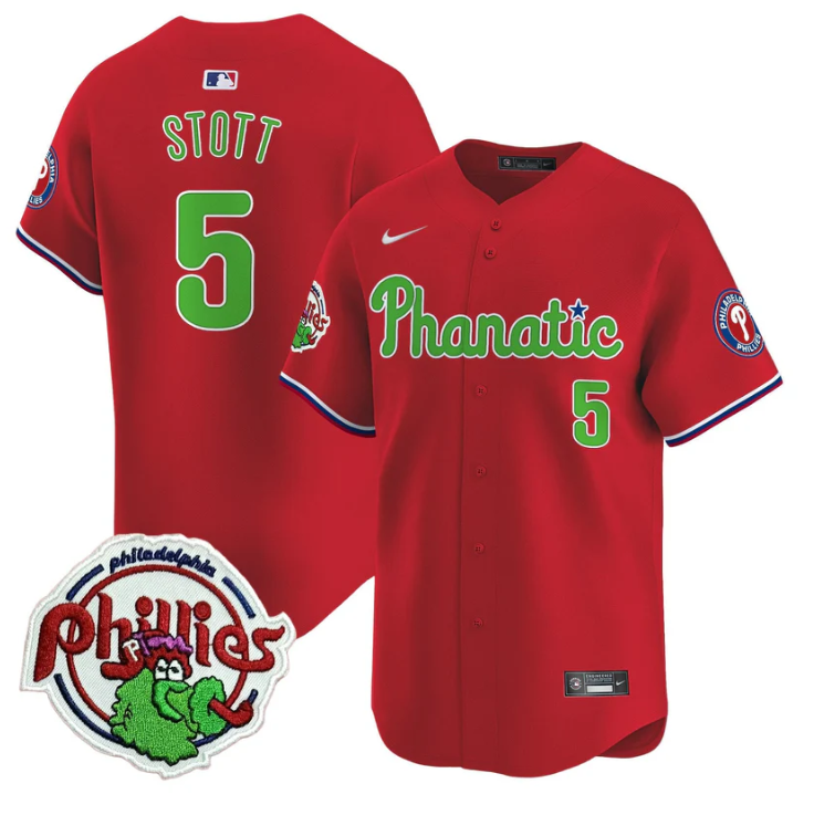 Bryson Stott Jersey #5 Phillies Phanatic Patch Vapor Premier Limited Stitched Red