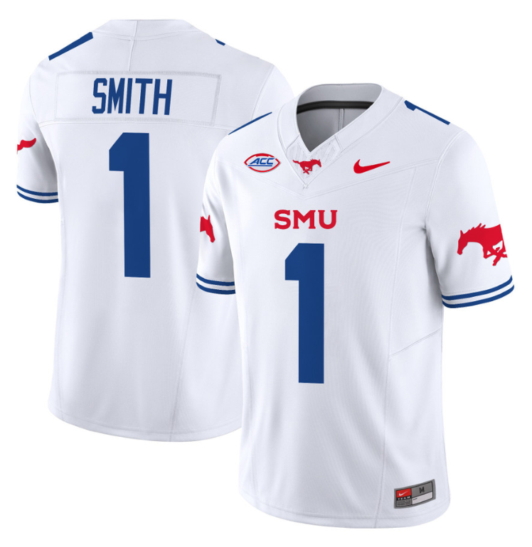 Brashard Smith Jersey #1 SMU Mustangs Icy College Football Vapor Limited White