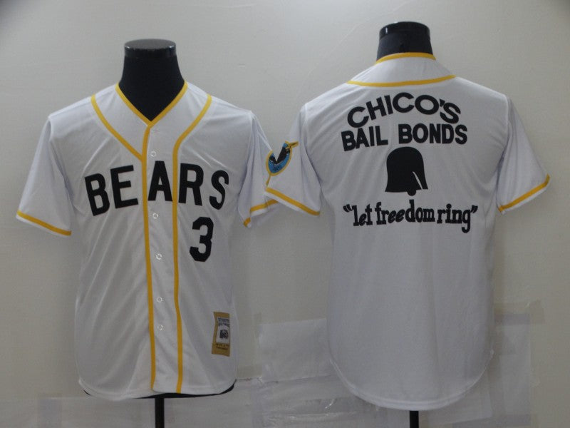 Bad News Bears Jersey Movie 1976 Chico's Bail Bonds 3 Kelly Leak Movie Baseball Jersey White