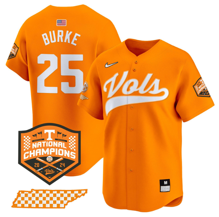 Blake Burke Jersey #25 Tennessee Volunteers Baseball 2024 Champions Vapor Premier Limited White Gold