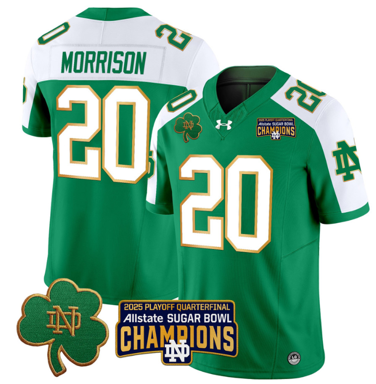 Benjamin Morrison Jersey #20 Notre Dame 2025 Sugar Bowl Champions Green Alternate