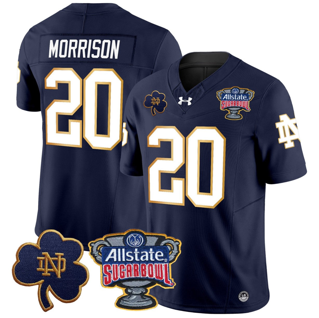 Benjamin Morrison Jersey #20 Notre Dame 2024 Sugar Bowl Patch V2 Navy
