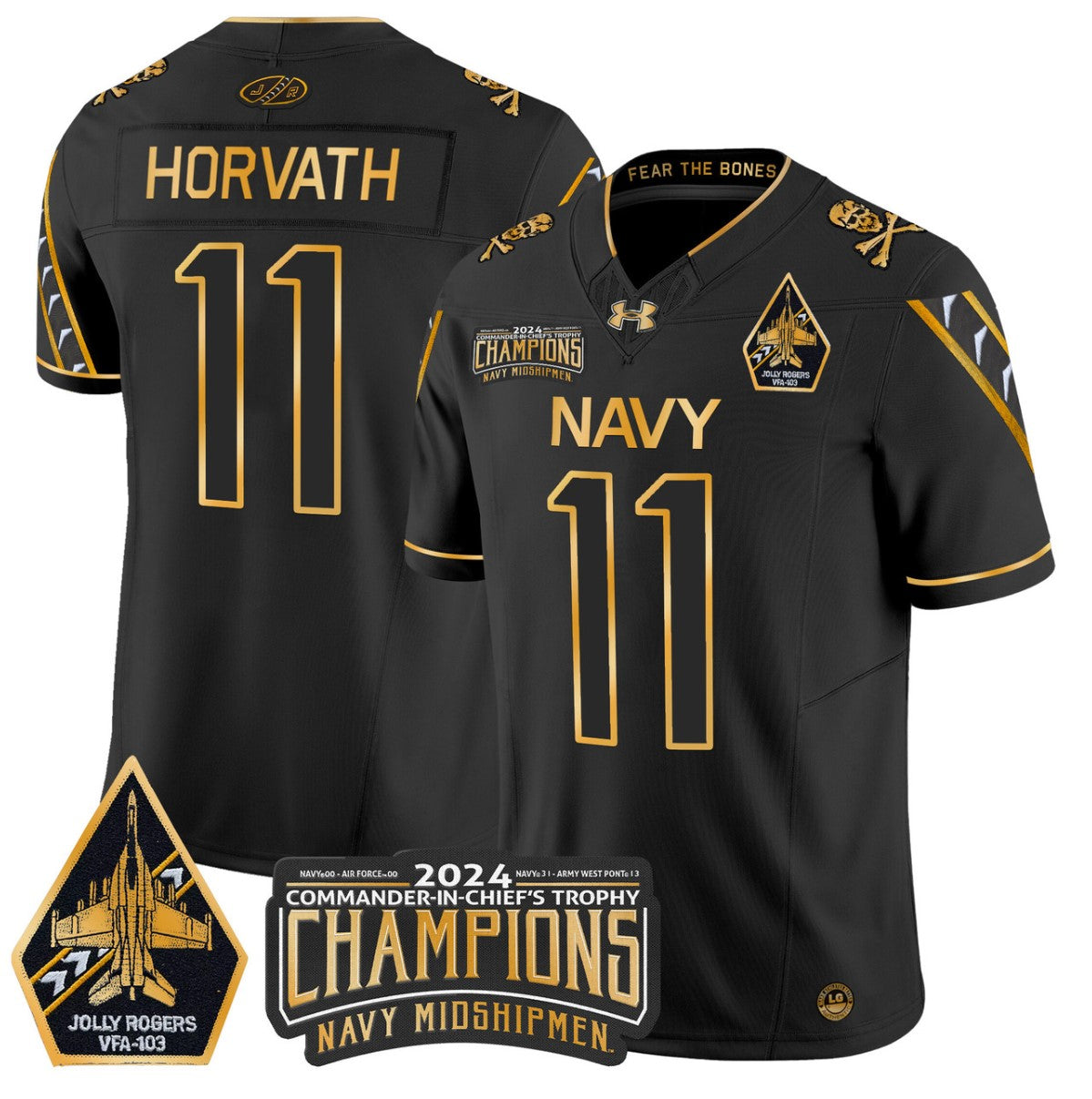 Blake Horvath Jersey #11 Navy Midshipmen Commander-in-chief's Trophy Black Gold