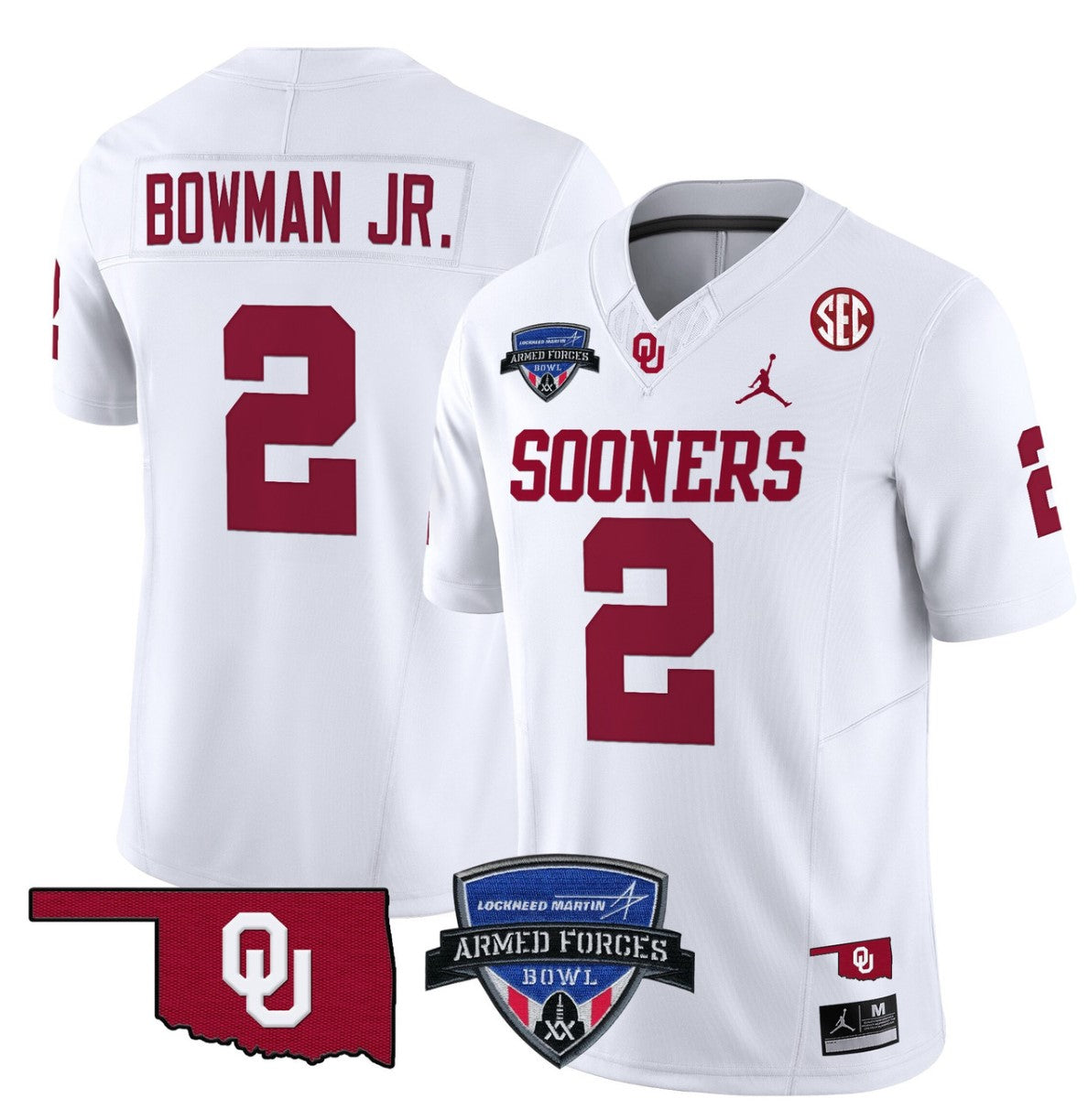 Billy Bowman Jr Jersey #2 Oklahoma Sooners 2025 Armed Forces Bowl Patch White