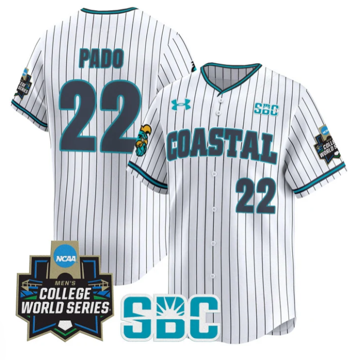 Blagen Pado Jersey #22 Coastal Carolina Chanticleers 2025 World Series Stripe