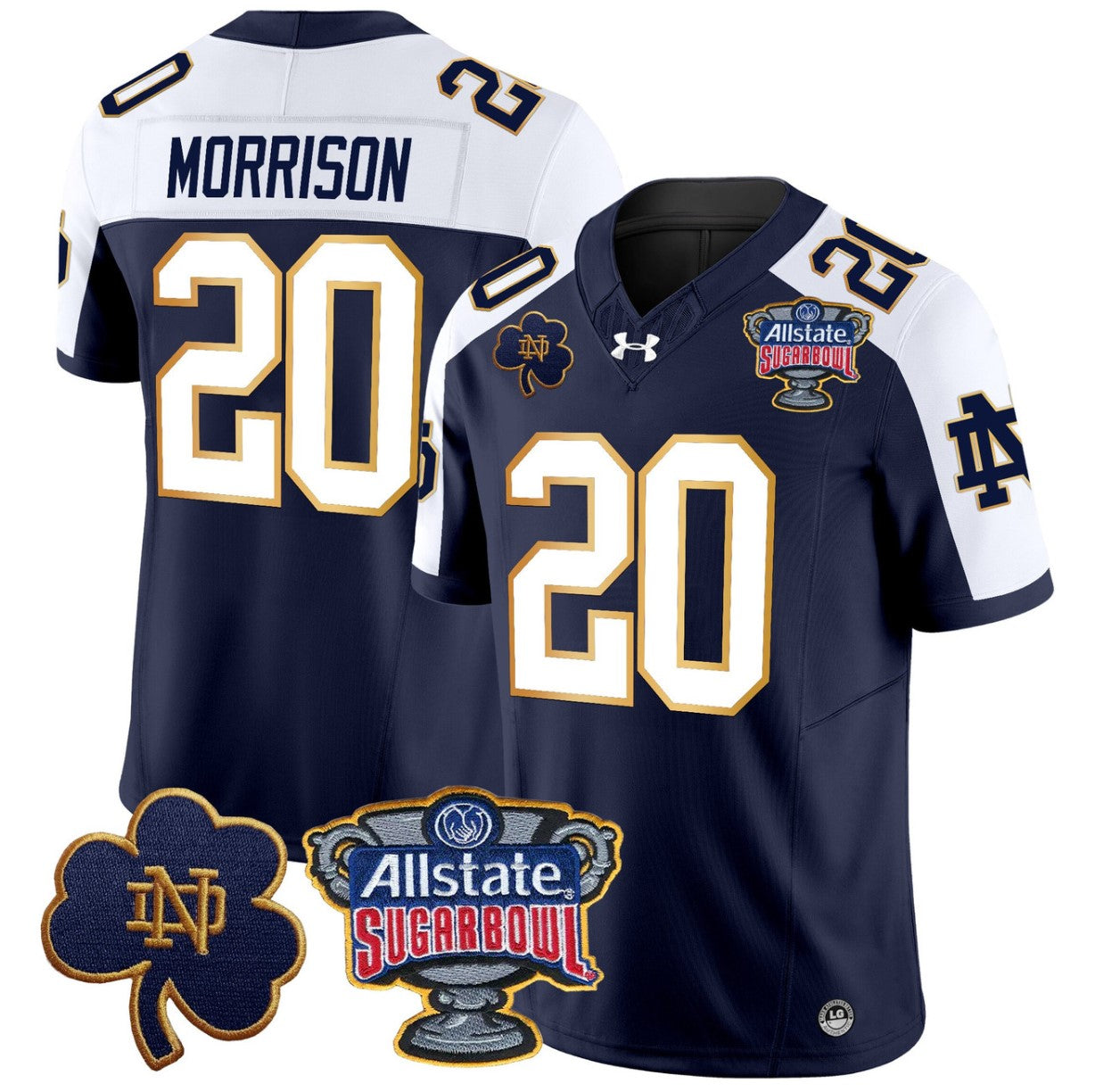 Benjamin Morrison Jersey #20 Notre Dame 2024 Sugar Bowl Patch V2 Navy Alternate