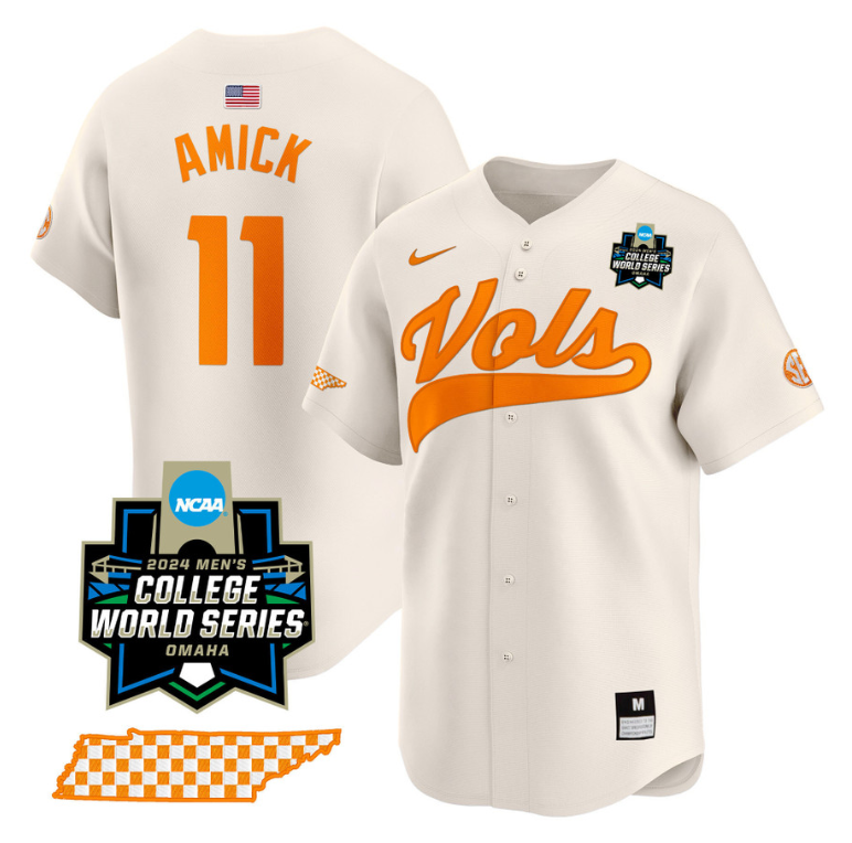 Billy Amick Jersey #11 Tennessee Volunteers 2024 College World Series Vapor Premier Limited NCAA Baseball Stitched Cream