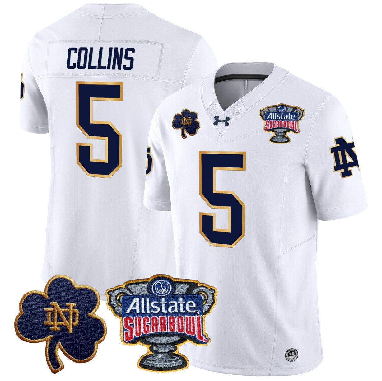 Beaux Collins Jersey #5 Notre Dame 2024 Sugar Bowl Patch V2 Stitched White