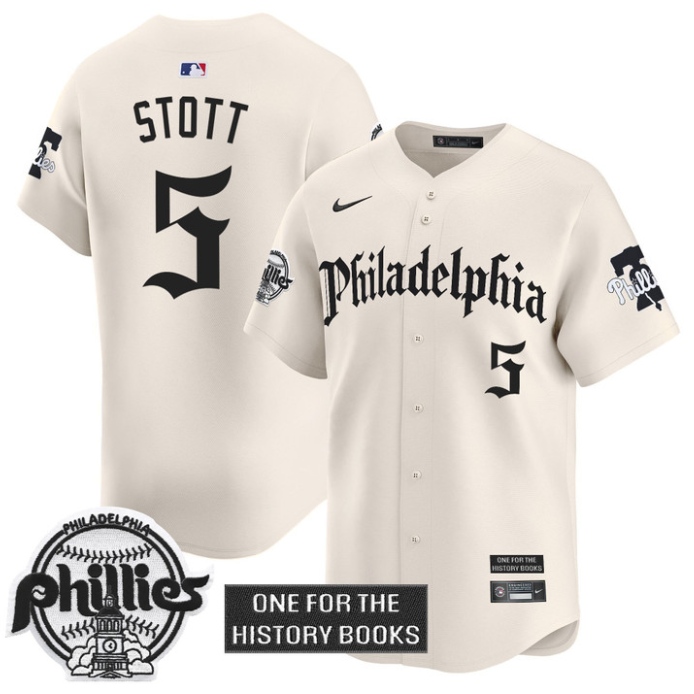 Bryson Stott Jersey #5 Phillies Retro Newspaper Edition Vapor Premier Limited Stitched Cream