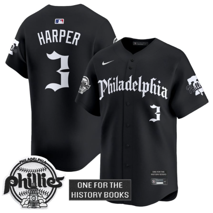 Bryce Harper Jersey #3 Phillies Retro Newspaper Edition Vapor Premier Limited Stitched Black