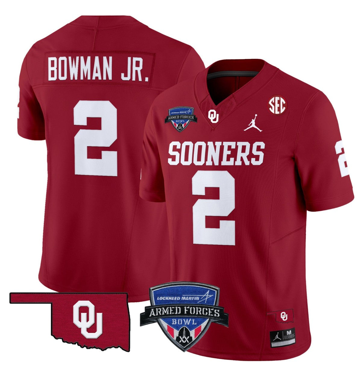 Billy Bowman Jr Jersey #2 Oklahoma Sooners 2025 Armed Forces Bowl Patch Red