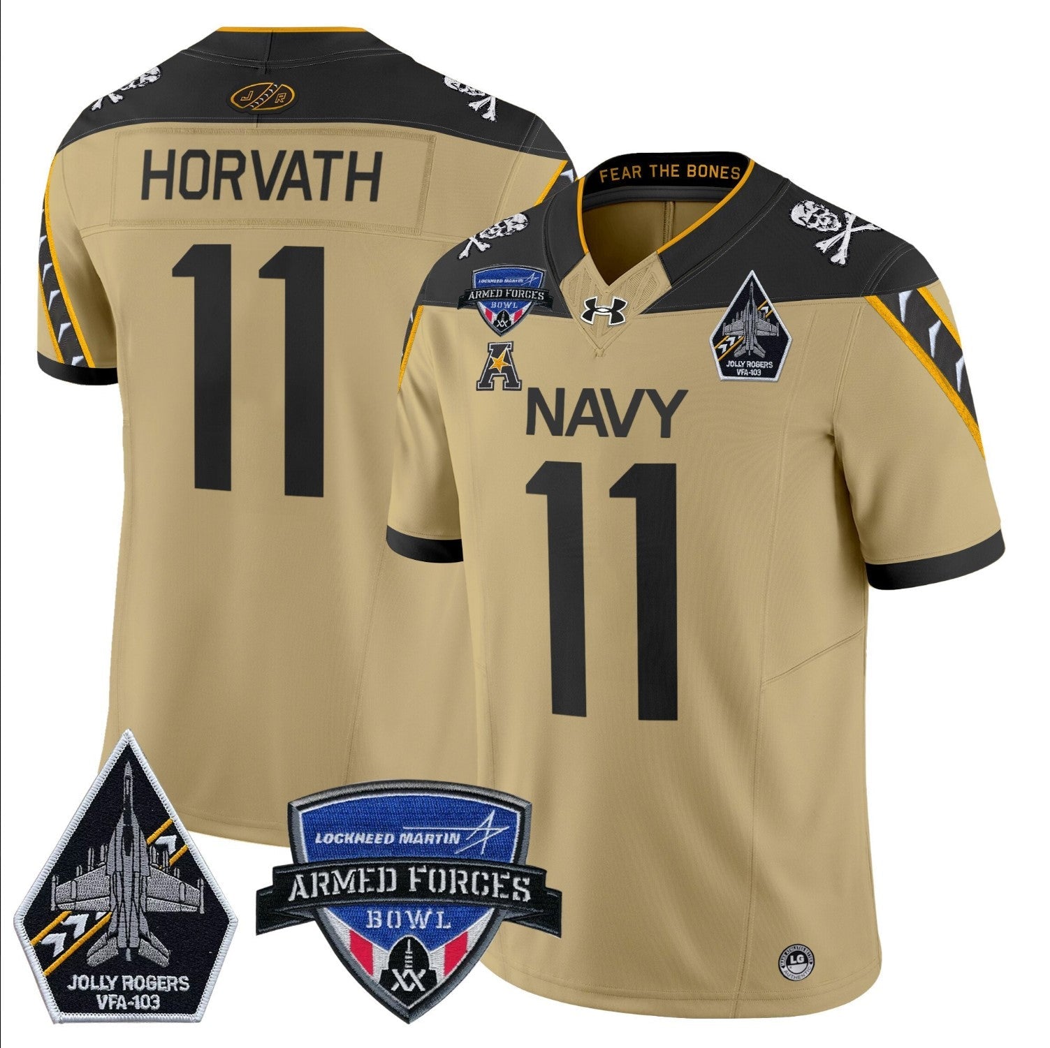 Blake Horvath Jersey #11 Navy Midshipmen 2025 Armed Forces Bowl Patch Gold