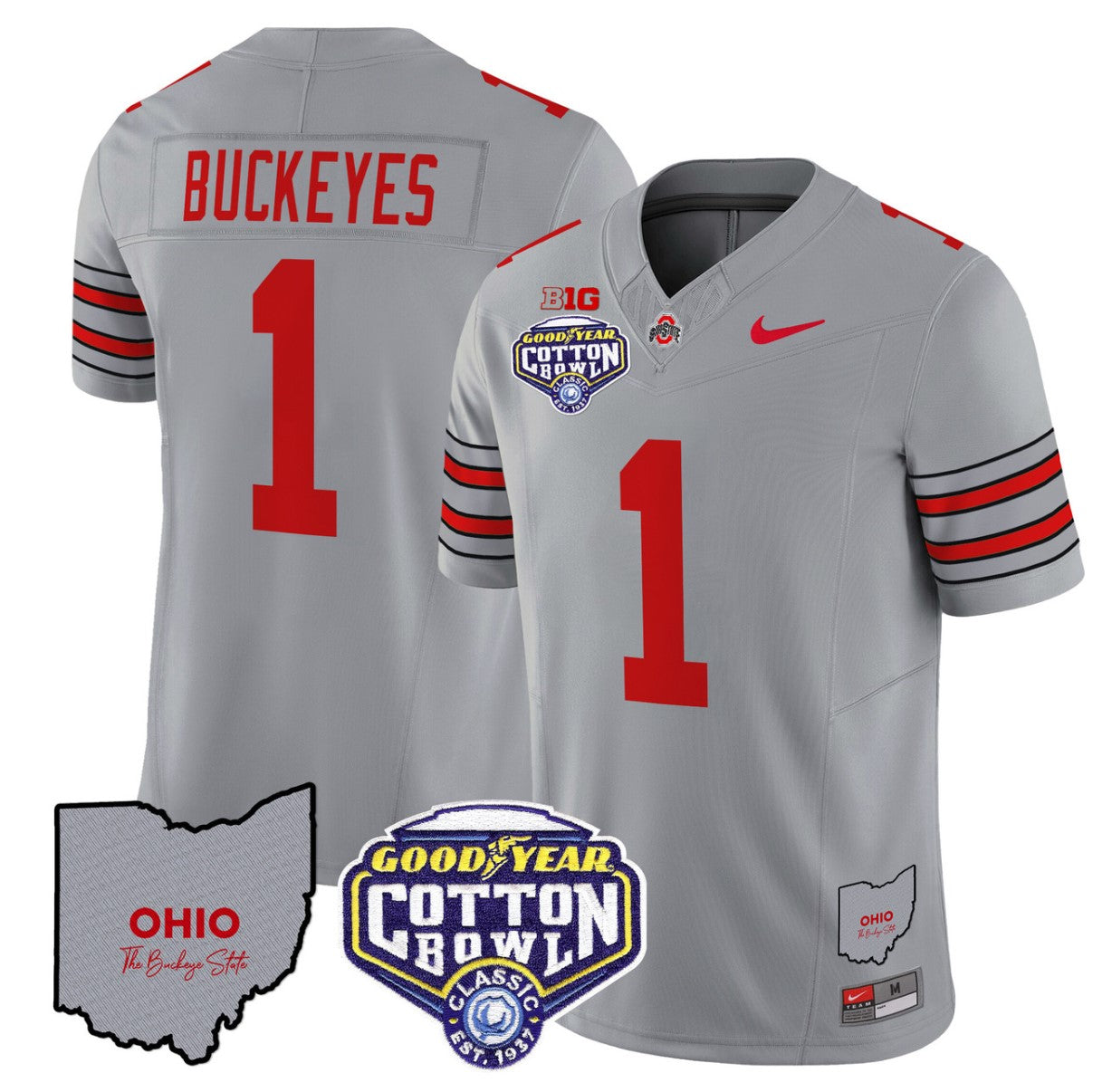 Buckeyes Jersey #1 Ohio State Buckeyes Cotton Bowl Patch Stitched Gray