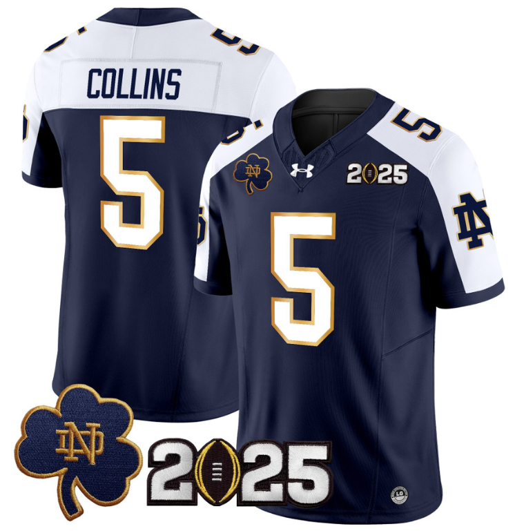 Beaux Collins Jersey #5 Notre Dame 2025 CFP Final Patch Navy Alternate