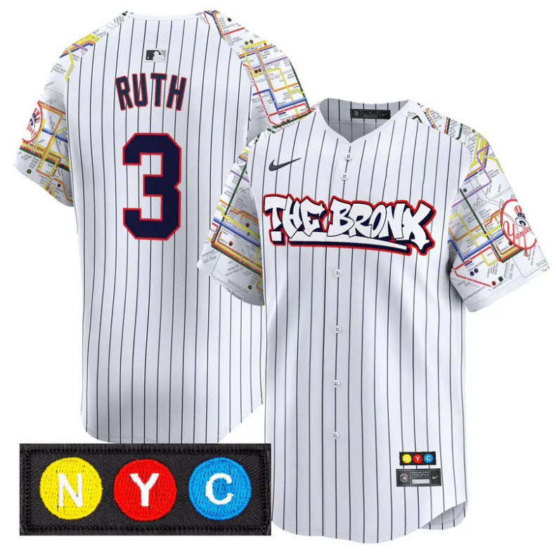 Babe Ruth Jersey #3 New York Yankees The Bronx Subway Style Premier Stitched Pinstripe