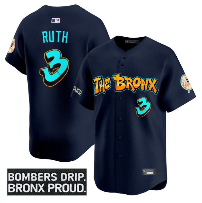 Babe Ruth Jersey #3 Yankees Graffiti Bronx Bombers Edition Stitched Navy