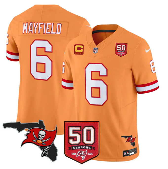 Baker Mayfield Jersey #6 50 Seasons 1976-2025 Vapor Limited Stitched Creamsicle