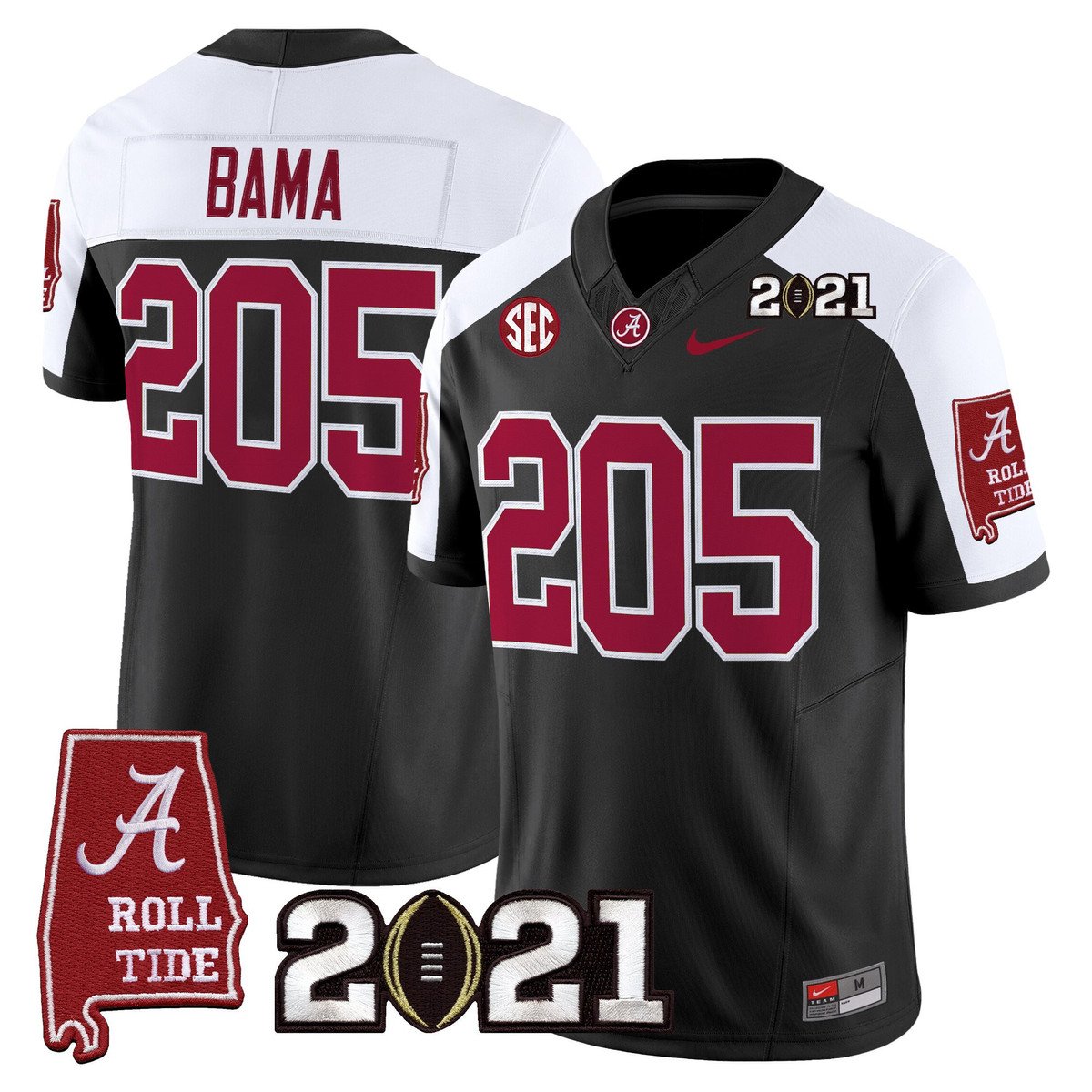 Bama Jersey #205 Alabama 2021 CFP National Championship Alabama Map Black ALter
