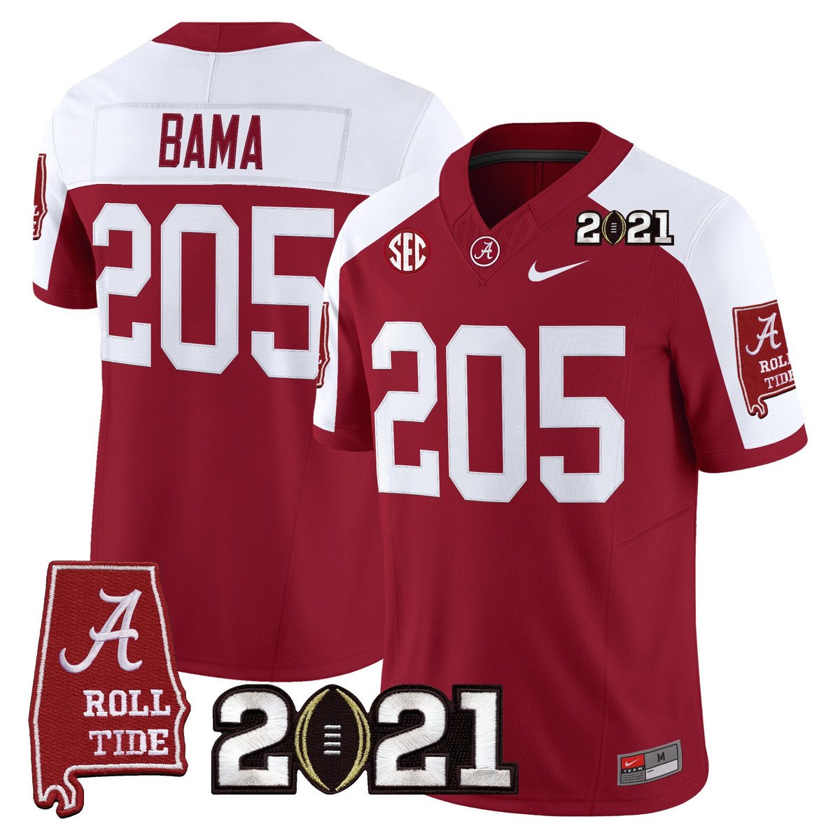 Bama Jersey #205 Alabama 2021 CFP National Championship Alabama Map Crimson Alter