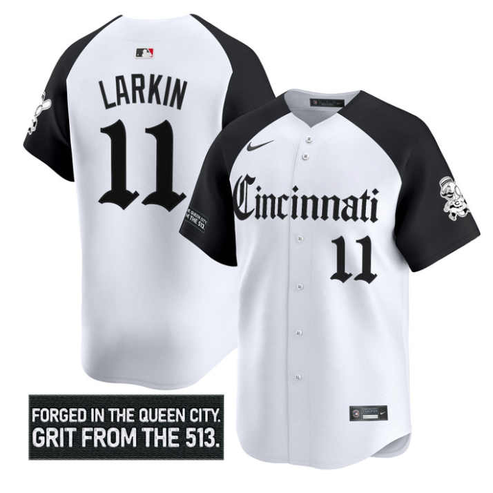 Barry Larkin Jersey #11 Cincinnati Reds Gothic Queen City Edition Stitched