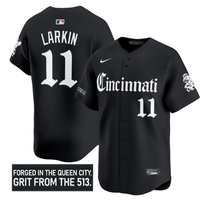 Barry Larkin Jersey #11 Cincinnati Reds Gothic Queen City Edition Stitched Black