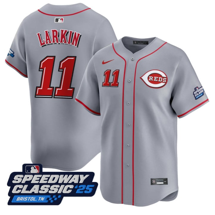 Barry Larkin Jersey #11 Cincinnati Reds Speedway Classic Stitched Gray