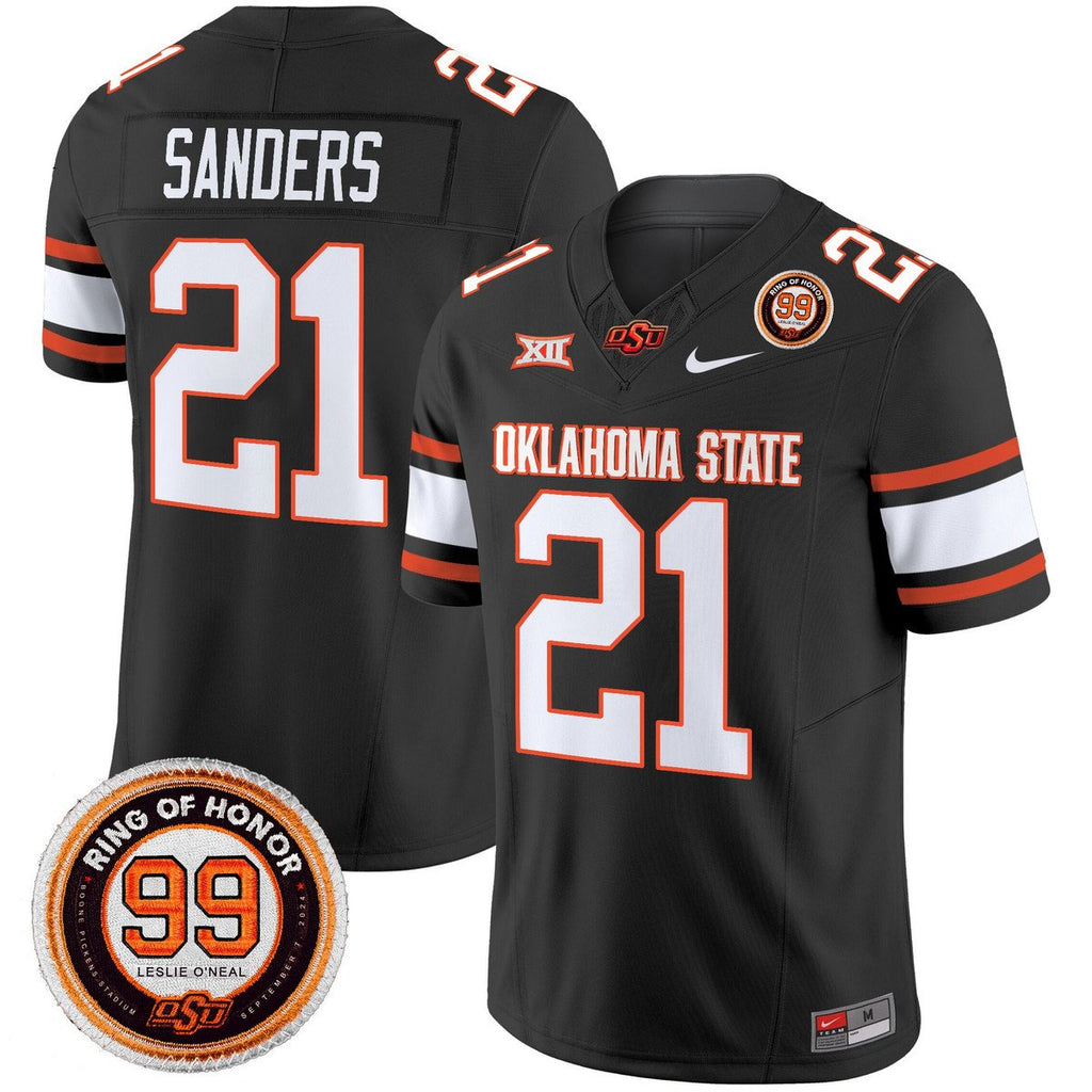 Barry Sanders Jersey #21 Oklahoma State Cowboys 2025 Leslie O'neal Patch Orange Alter