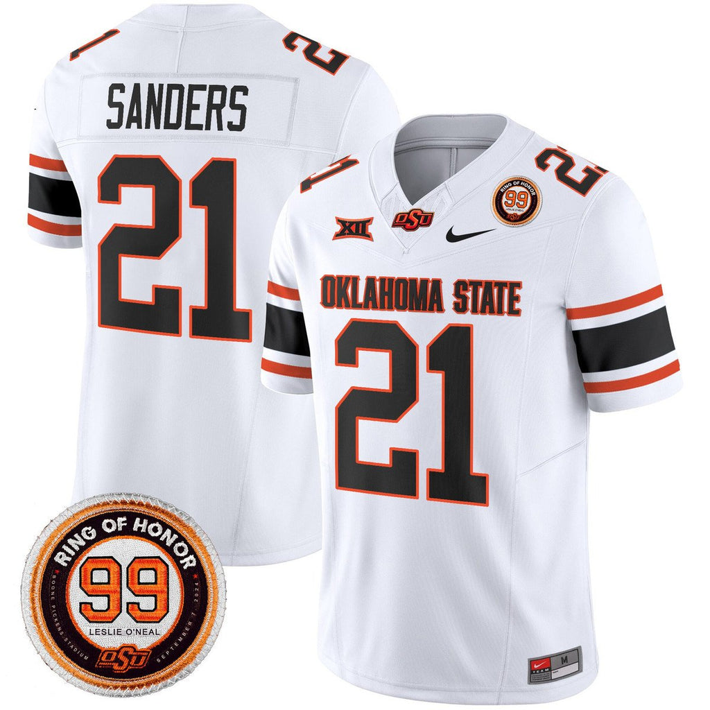 Barry Sanders Jersey #21 Oklahoma State Cowboys 2025 Leslie O'neal Patch White