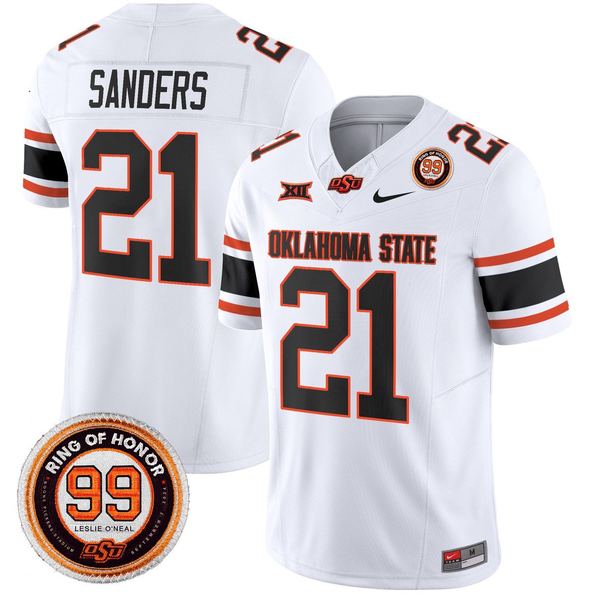 Barry Sanders Jersey #21 Oklahoma State Cowboys 2025 Leslie O'neal Patch White