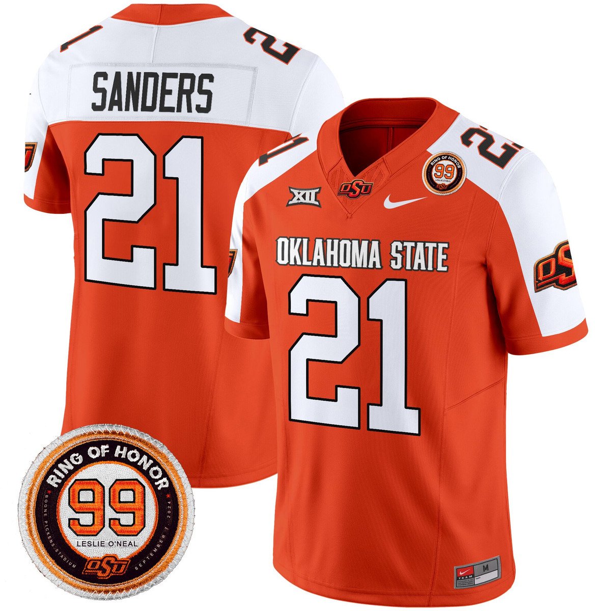 Barry Sanders Jersey #21 Oklahoma State Cowboys 2025 Leslie O'neal Patch Orange Alter