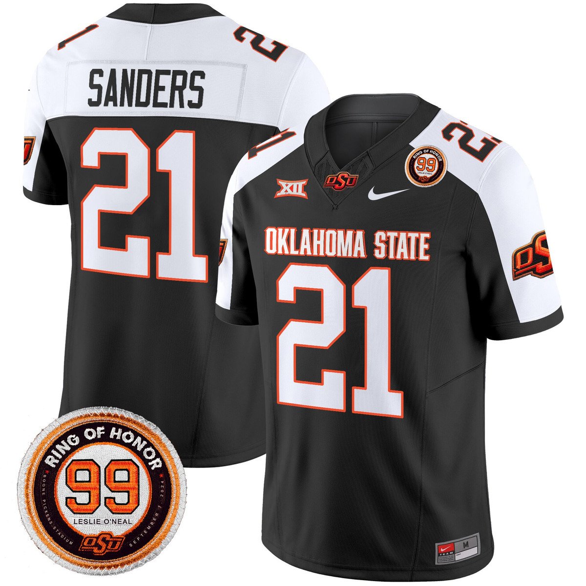 Barry Sanders Jersey #21 Oklahoma State Cowboys 2025 Leslie O'neal Patch Black Alter