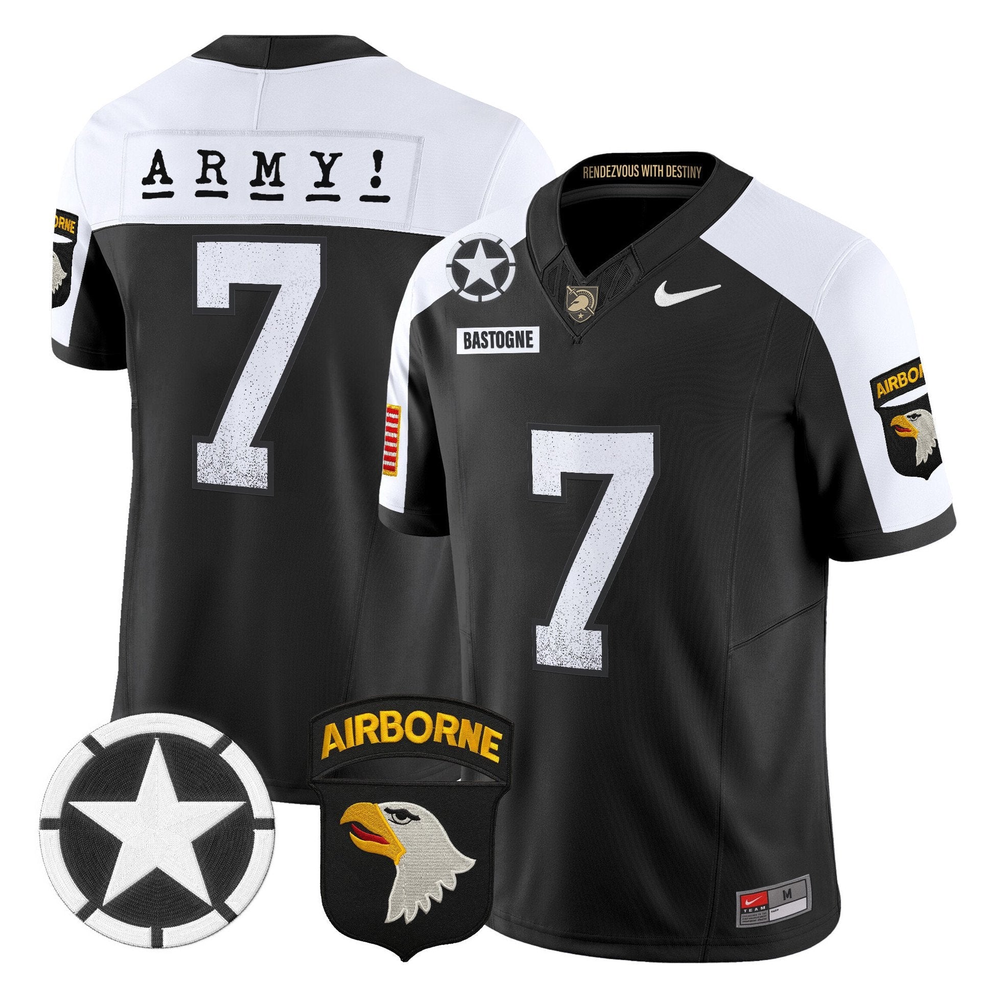Bastogne Jersey #7 Army Black Knights 2025 Screaming Eagles Stitched Black Alter