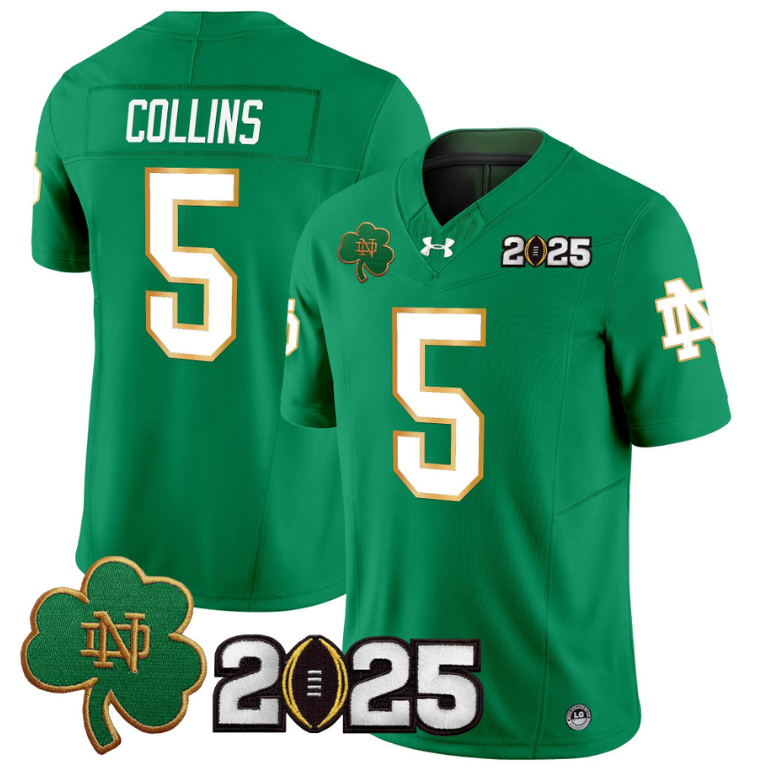 Beaux Collins Jersey #5 Notre Dame 2025 CFP Final Patch Green