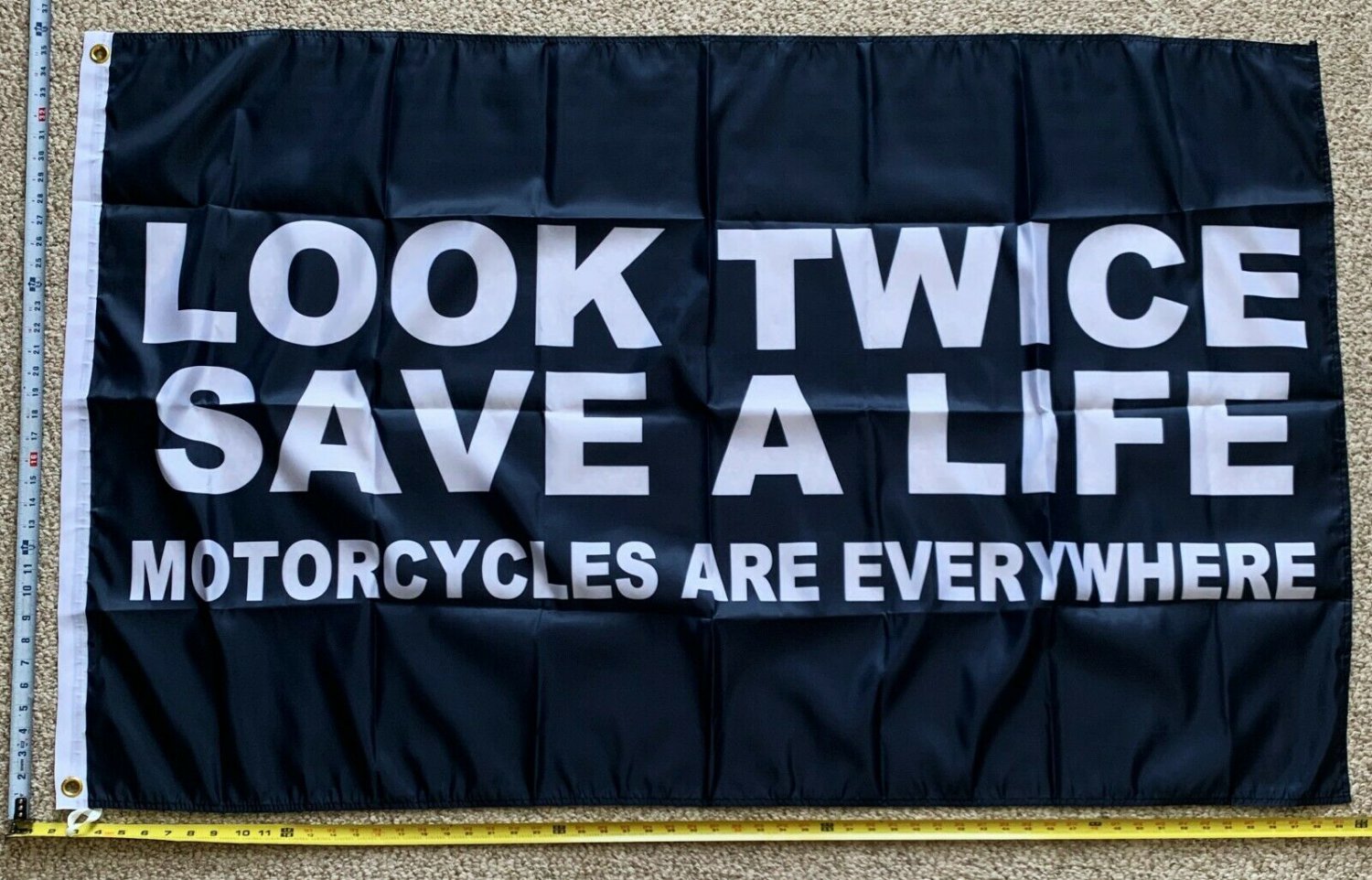 Beer Flag Look Twice Save Life Motorcycle Busch Bud Sign Sign 3x5'