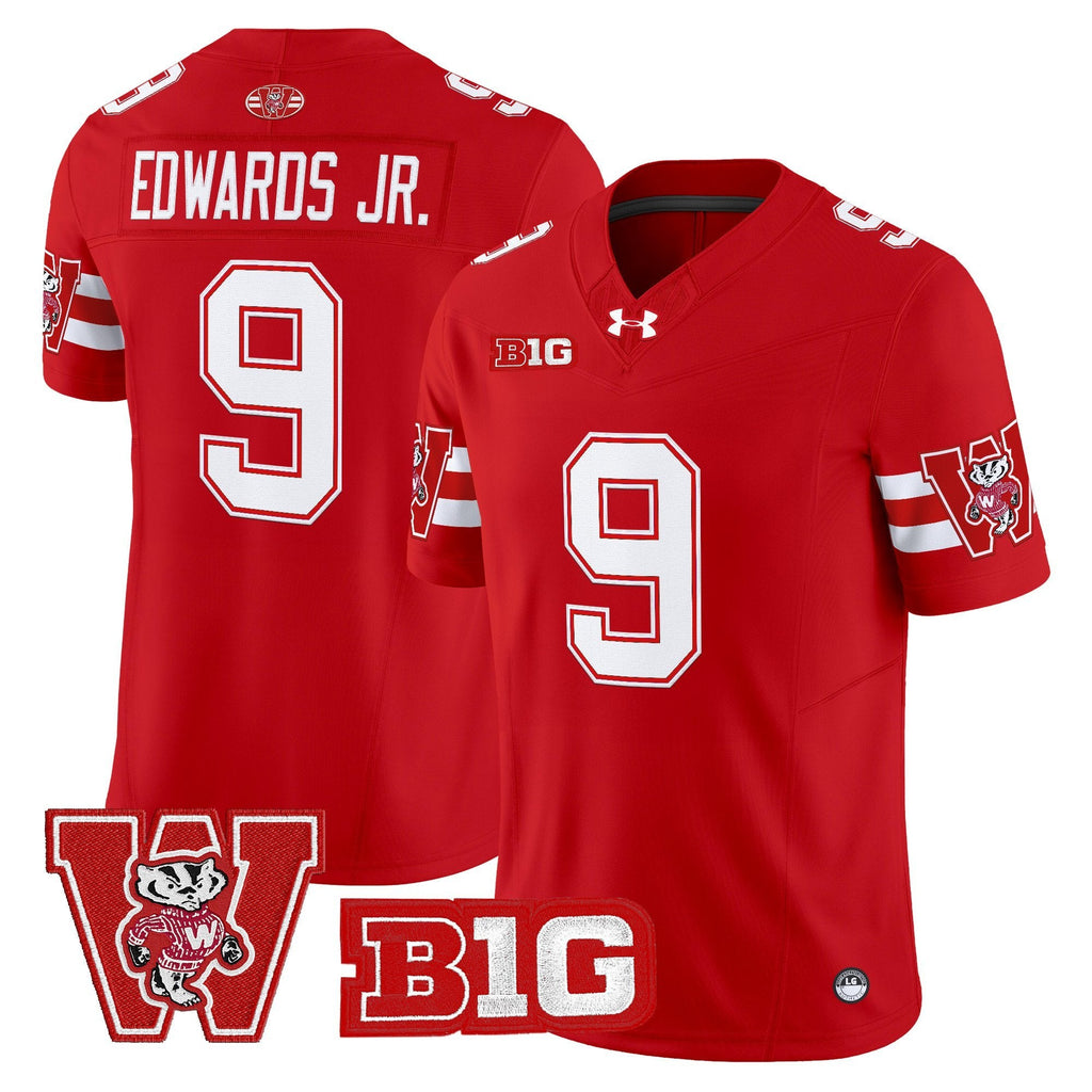 Billy Edwards Jr Jersey #9 Wisconsin Badgers Throwback Stitched Red