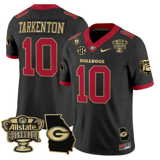 Fran Tarkenton Jersey #10 Georgia Bulldogs 2025 Sugar Bowl Patch Vapor Black Gold Trim