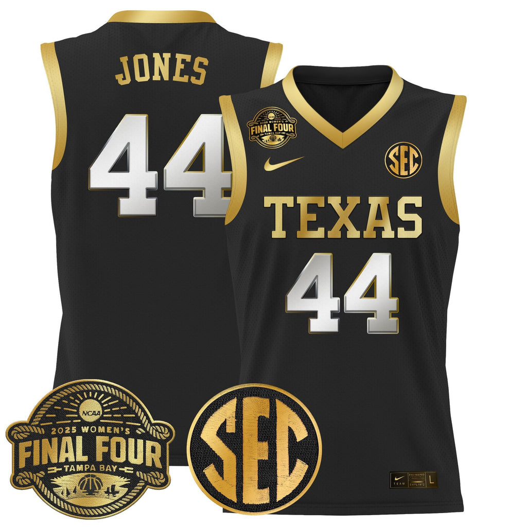 Taylor Jones Jersey #44 Texas Longhorns 2025 Sec Final Four Patch Black Gold