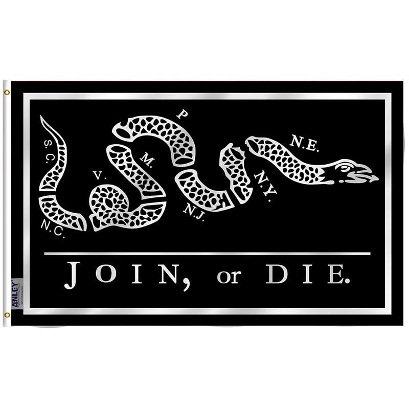 Black Join Or Die Flag - Rattlesnake Flag with Brass Grommets 3X5Ft Banner USA