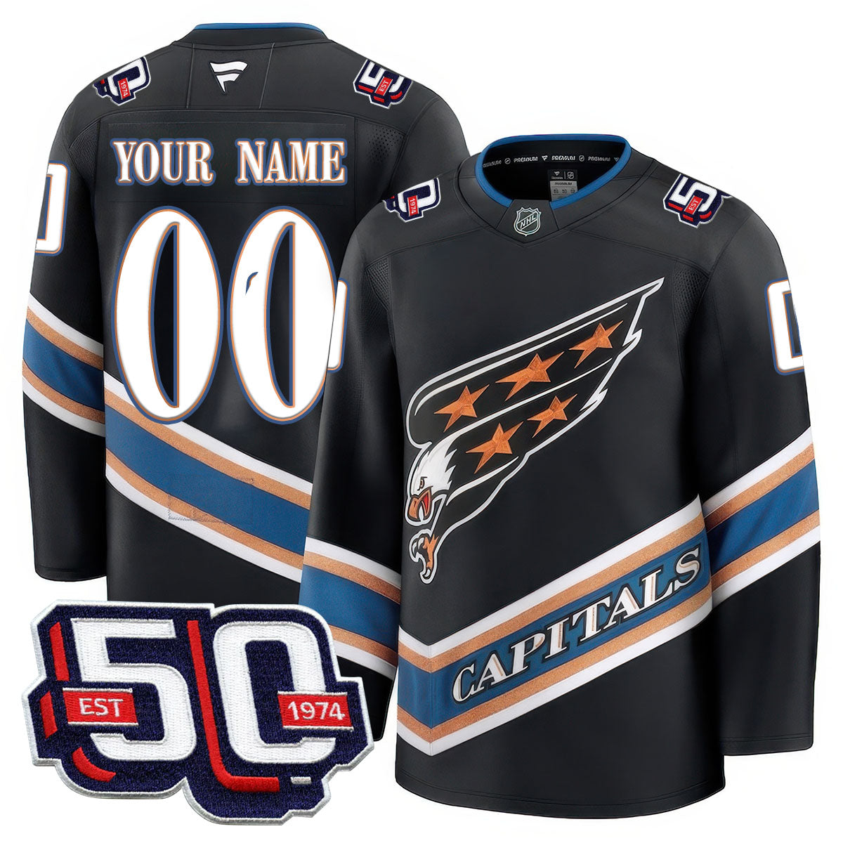 Men Washington Capitals 50th Anniversary Premium Custom Jersey - All Stitched