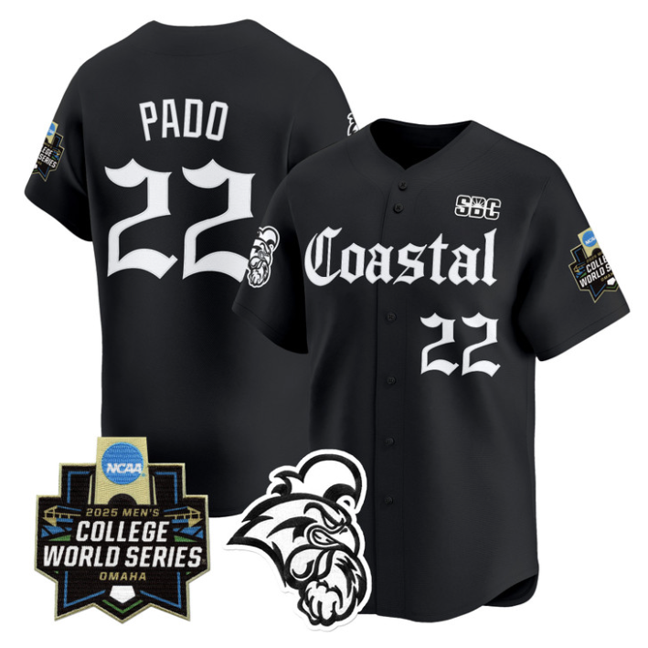 Blagen Pado Jersey #22 Coastal Carolina 2025 World Series Gothic Edition Black