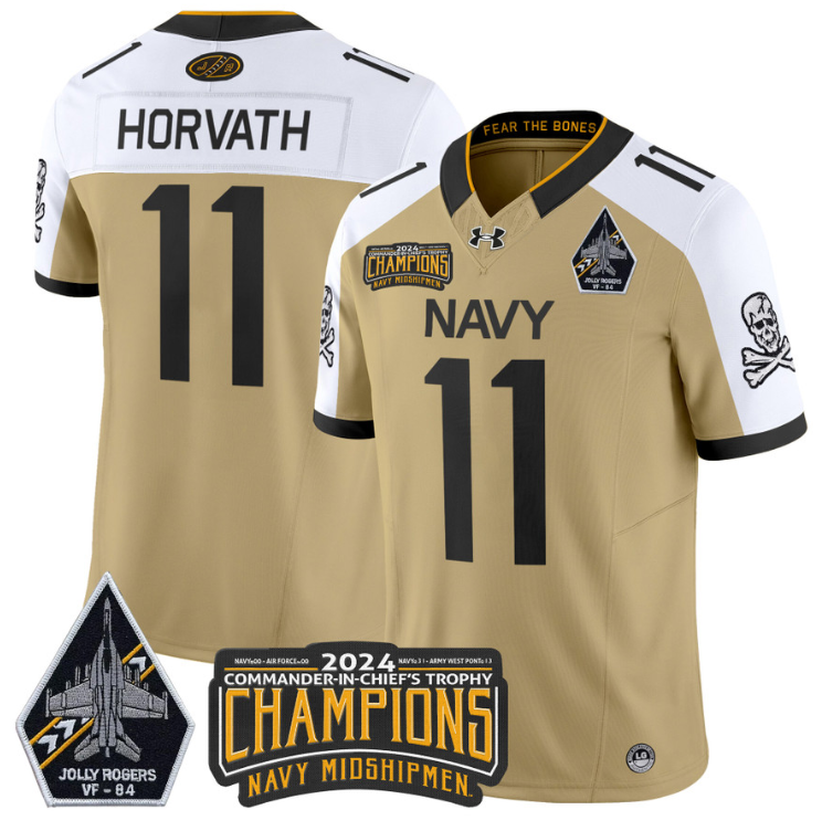 Blake Horvath Jersey #11 Navy Midshipmen 2024 Jolly Rogers Champions Navy Alternate