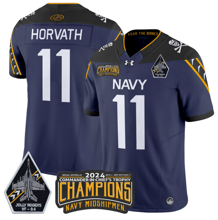 Blake Horvath Jersey #11 Navy Midshipmen 2024 Jolly Rogers Champions Navy